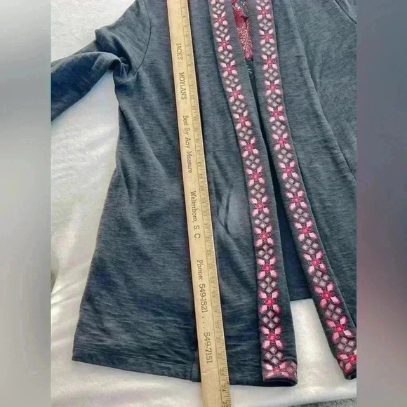 J Jill Med open style embroidered duster sweater jacket dark, gray, beautiful - Picture 7 of 9